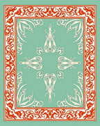Mint Coral Elegant Art Nouveau Frame Rug