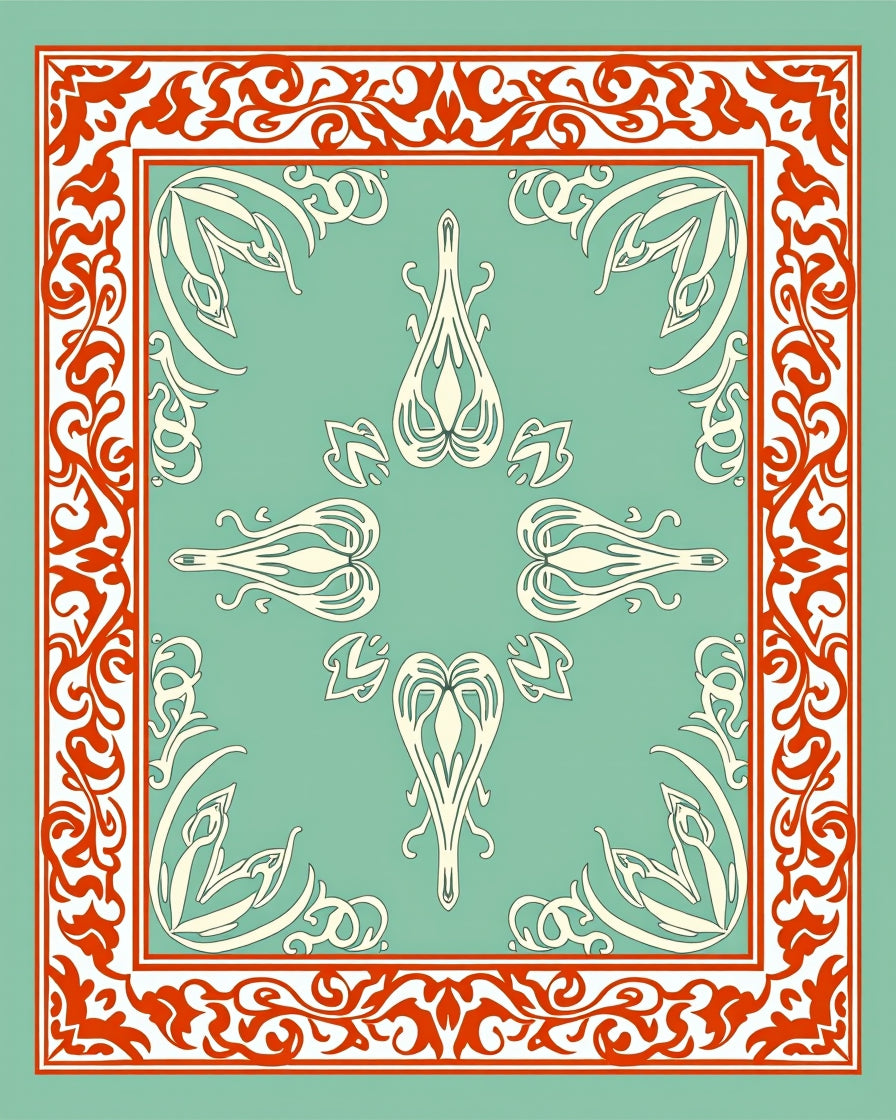 Mint Coral Elegant Art Nouveau Frame Rug