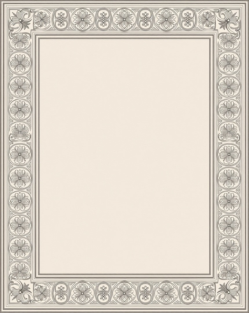 Elegant Ivory Floral Scroll Border Rug