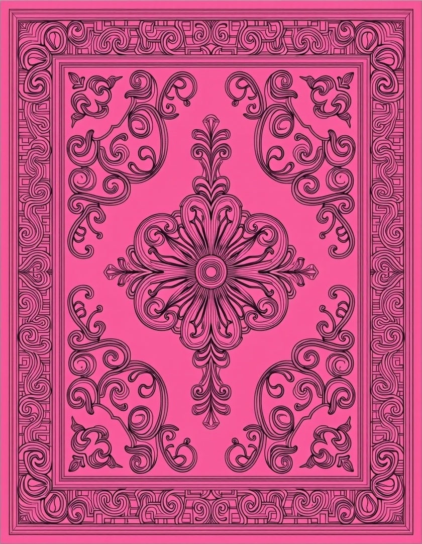 Fuchsia Scrollwork Floral Medallion Rug