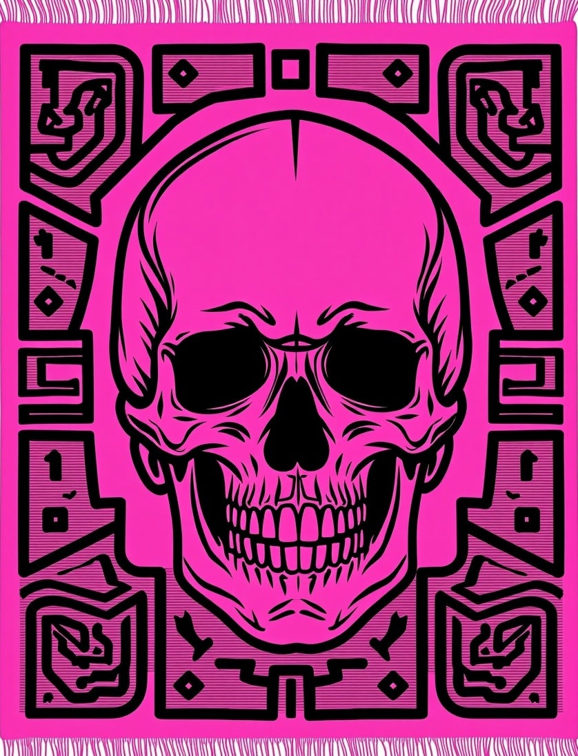 Vibrant Pink Skull Abstract Border Rug