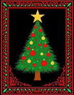 Festive Green Christmas Tree Red Border Rug