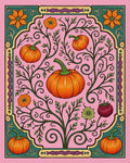 Pink Pumpkin Vine Floral Border Rug