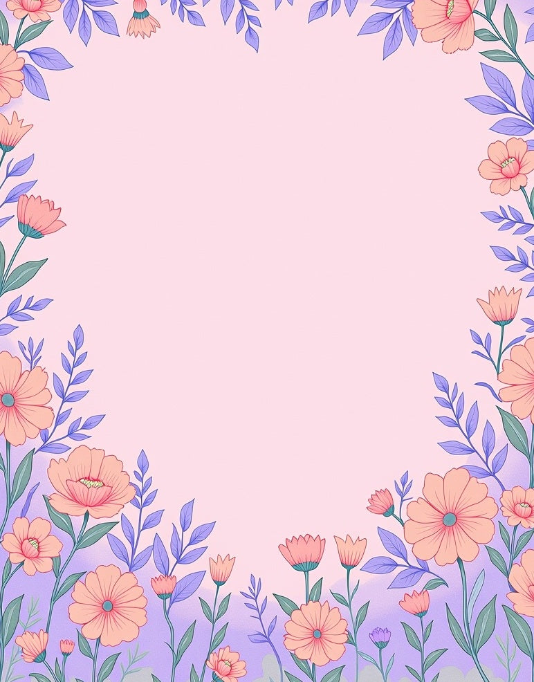 Pastel Peach Floral Border Meadow Rug
