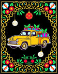 Yellow Truck Floral Holiday Christmas Rug