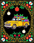 Yellow Truck Floral Holiday Christmas Rug