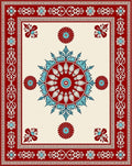 Red Blue Floral Medallion Border Rug
