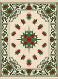 Cream Red Green Floral Scroll Border Rug