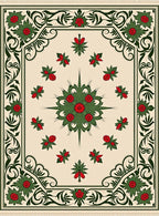 Cream Red Green Floral Scroll Border Rug
