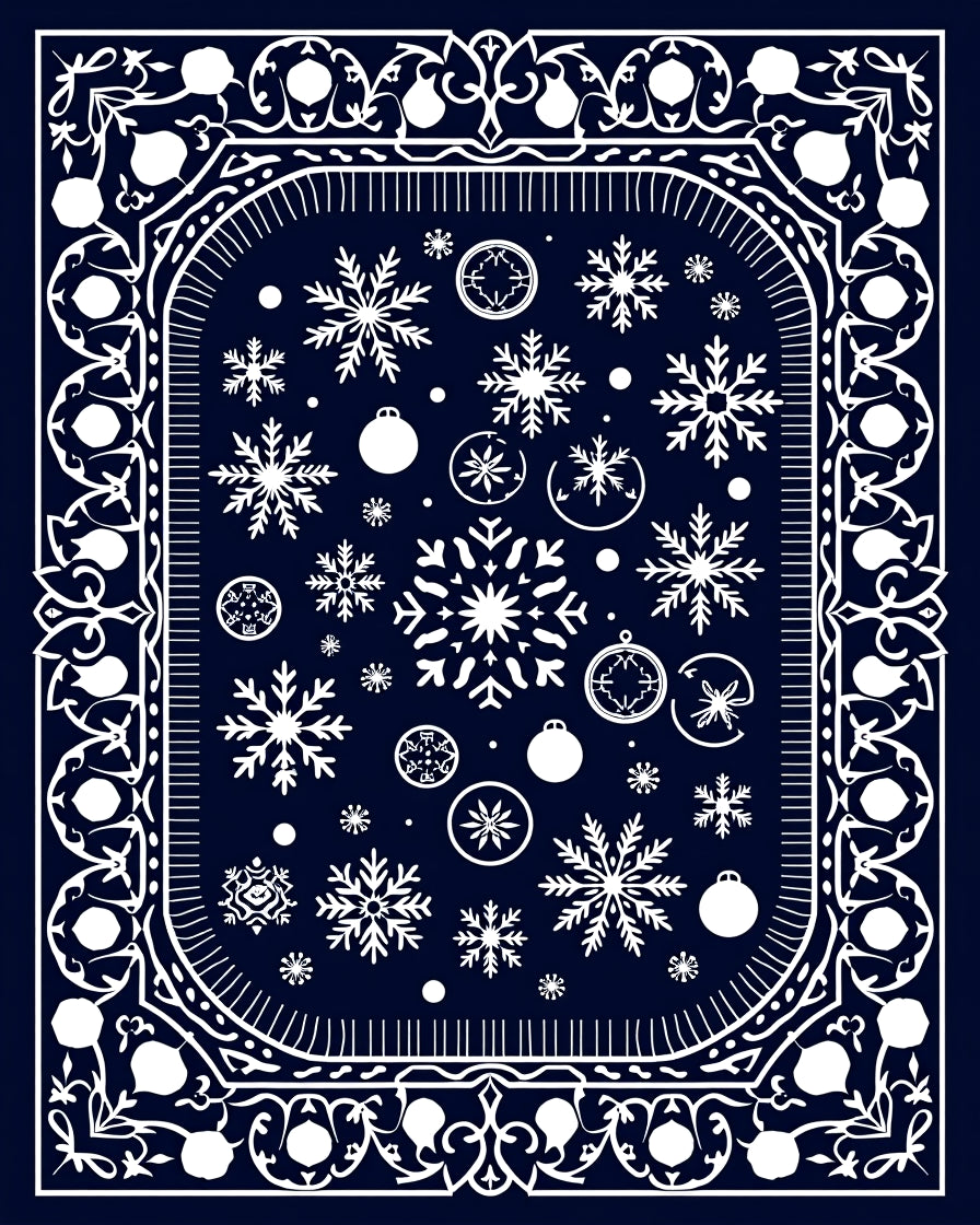 White Snowflakes on Deep Blue Background Rug