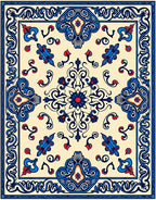 Cream Blue Red Floral Medallion Harmony Rug