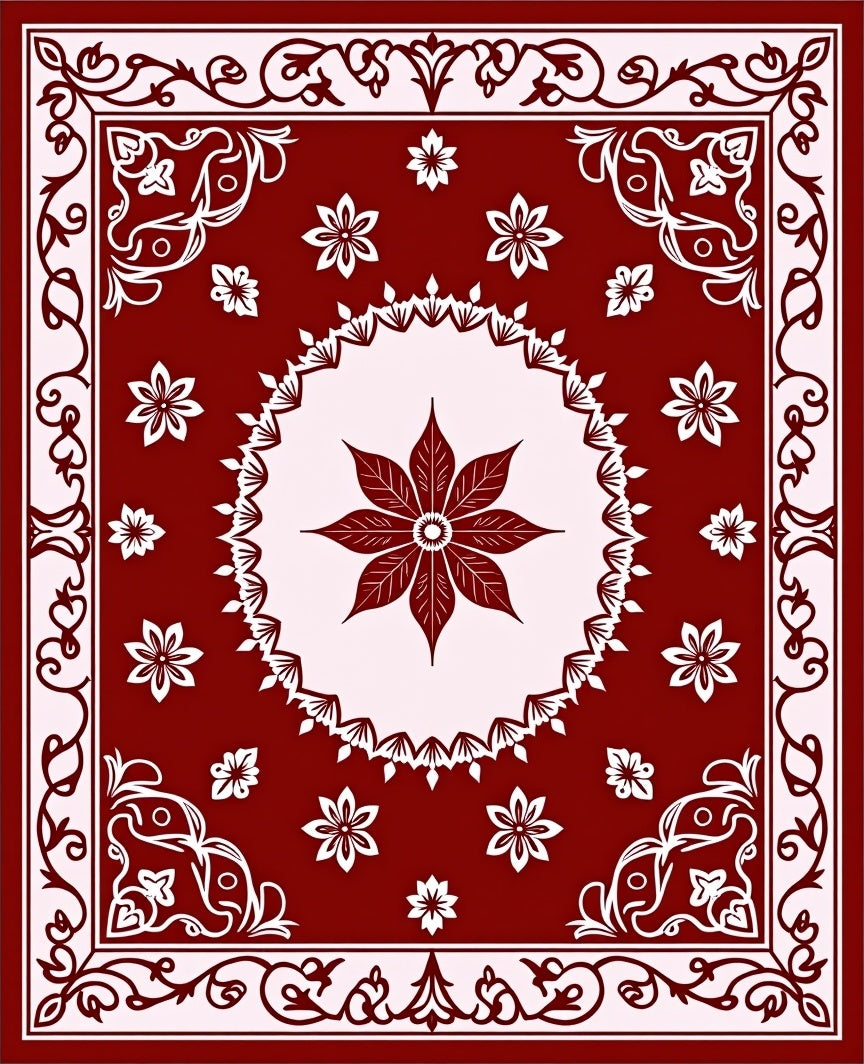 Rich Red Floral Garden Medallion Rug