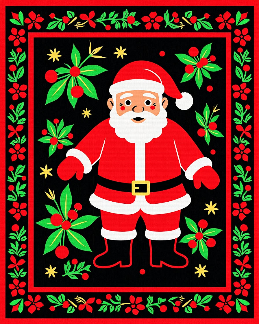 Festive Santa Claus Folklore Garland Rug
