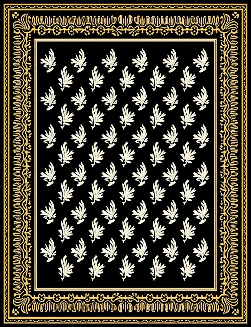 Black Cream Leafy Border Rug