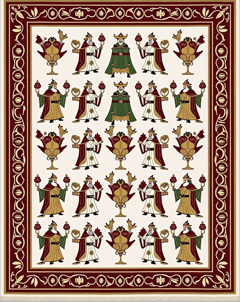 Crimson Ivory Figures Floral Border Rug