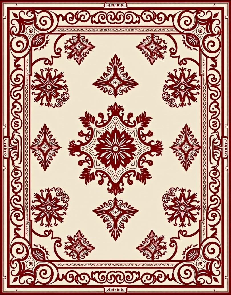 Ornate Crimson Garden Rococo Ornament Rug