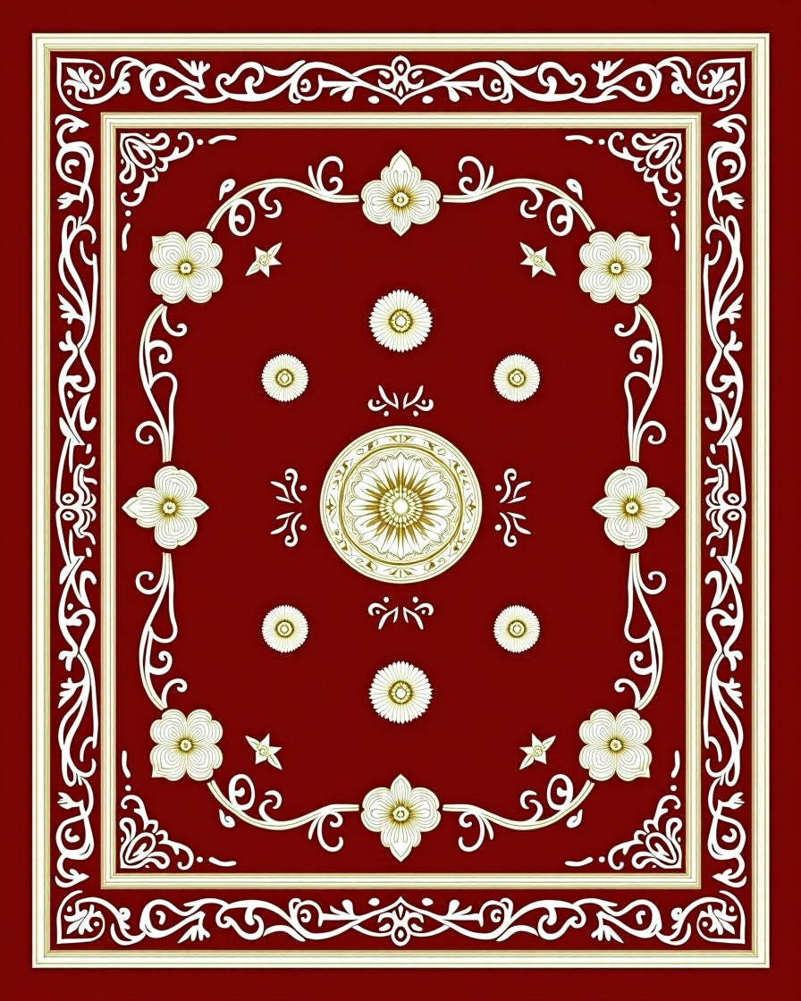 Crimson Gold Floral Medallion Frame Rug