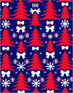 Crimson Trees White Snowflakes Bow Toss Rug