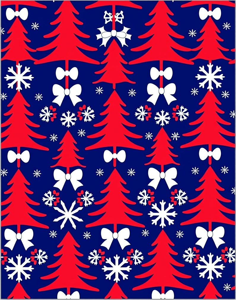 Crimson Trees White Snowflakes Bow Toss Rug