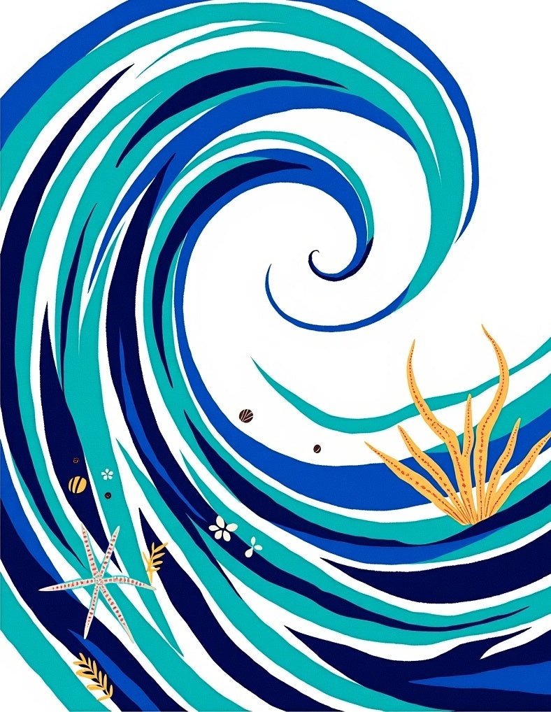 Deep Blue Ocean Swirl Starfish Rug