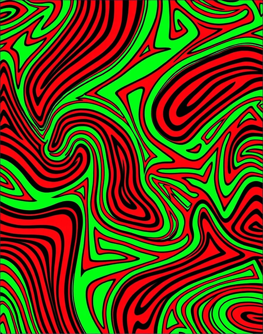 Vibrant Red Green Swirl Lines Rug