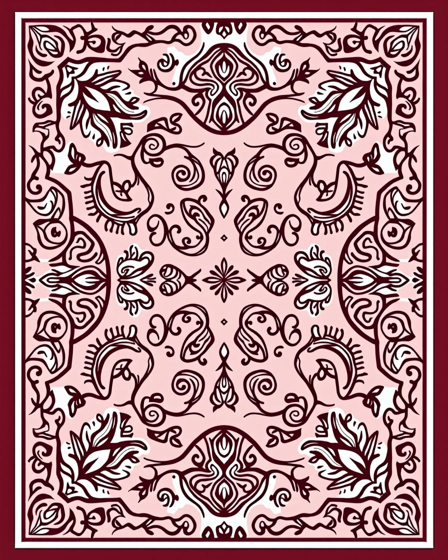 Rose Crimson Floral Scroll Medallion Rug