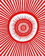 Radiant Red Sunburst Concentric Rug