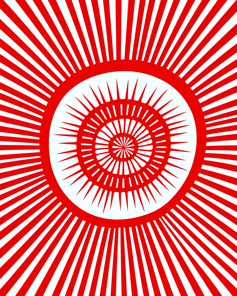 Radiant Red Sunburst Concentric Rug