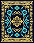 Dark Blue Golden Floral Medallion Rug