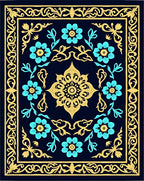 Dark Blue Golden Floral Medallion Rug