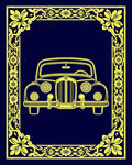 Golden Vintage Car Floral Border Rug