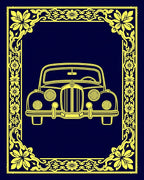 Golden Vintage Car Floral Border Rug