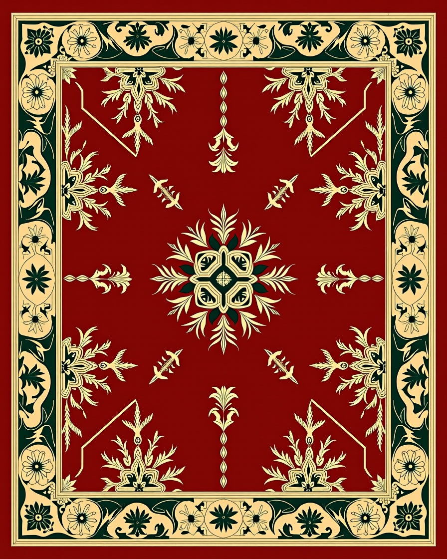 Rich Crimson Floral Border Medallion Rug