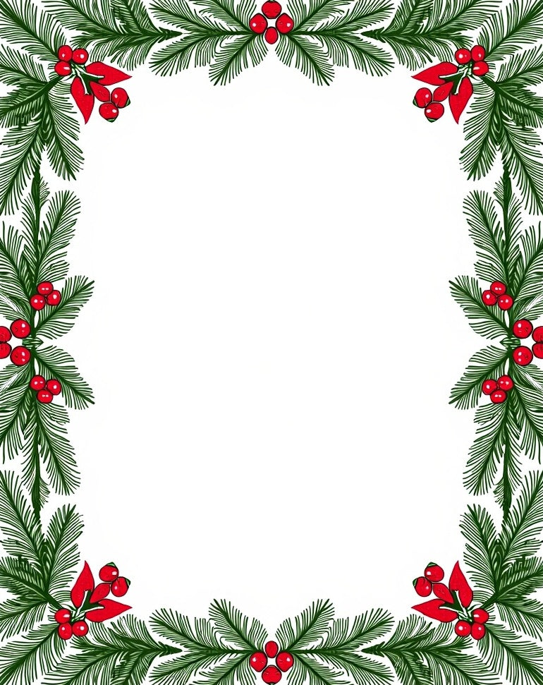 Green Spruce Red Berries Border Rug