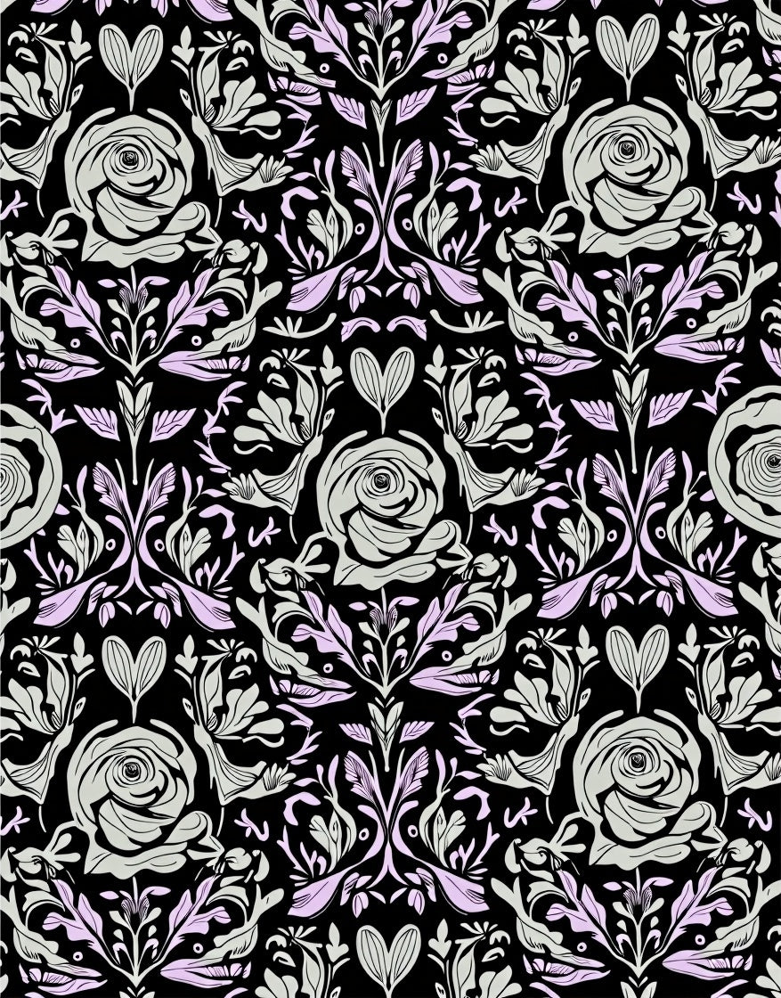 Delicate Black Floral Rose Garden Rug