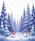 Winter Forest Snowman Snowfall Scene Rug