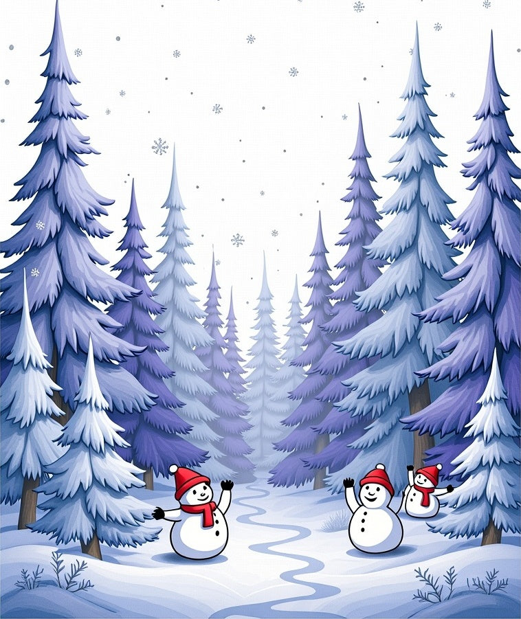 Winter Forest Snowman Snowfall Scene Rug