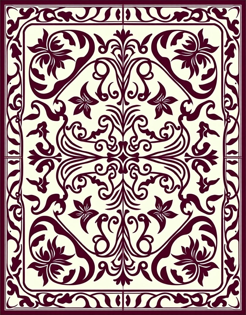 Crimson Floral Lattice Bordered Rug