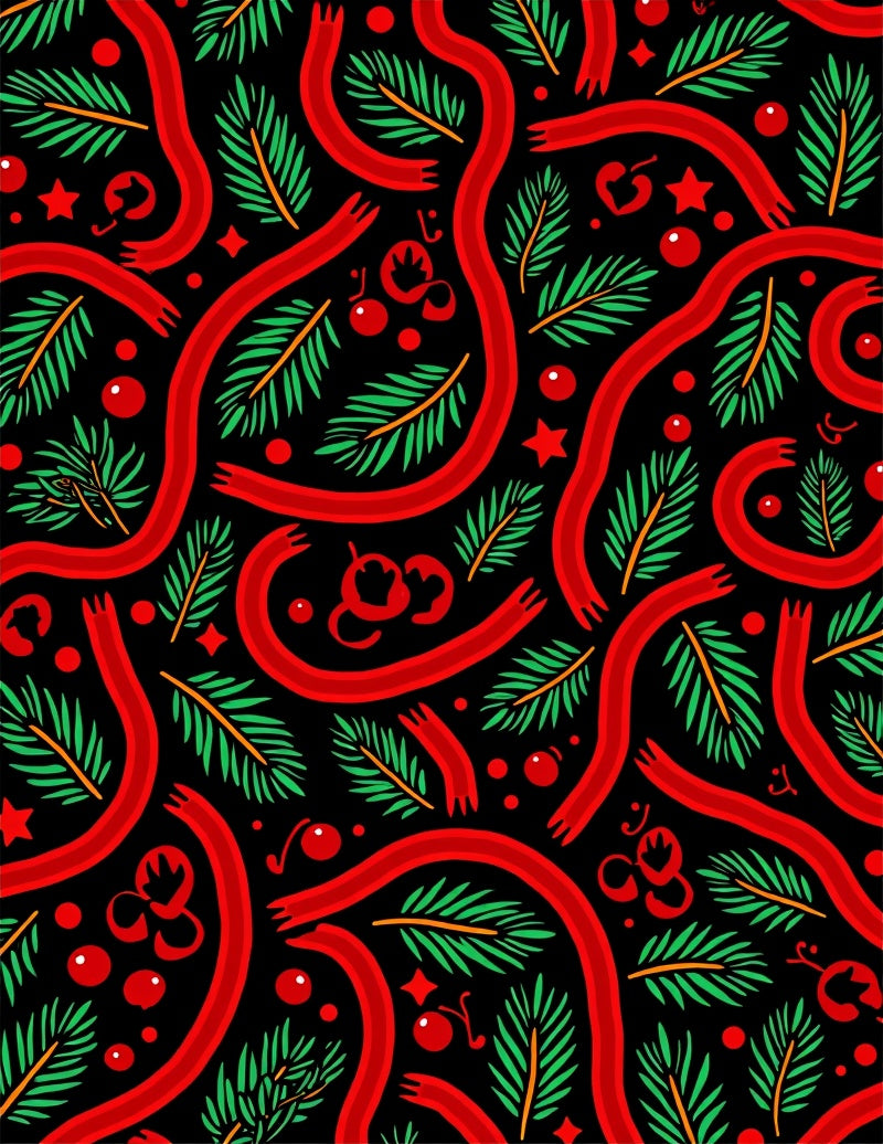 Festive Red Ribbon Pine Branch Harmony Rug