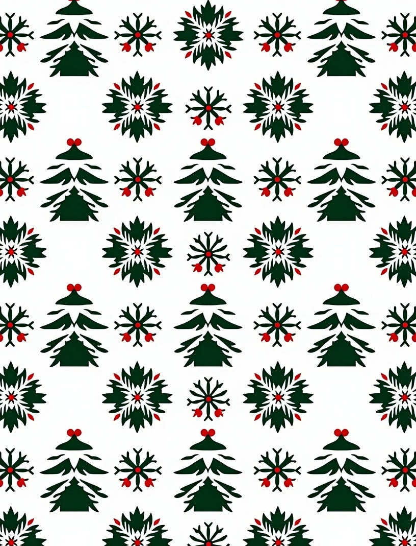 Green Christmas Trees Red Berries Snowflakes Rug