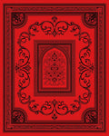 Crimson Black Ornate Scrollwork Frame Rug