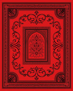 Crimson Black Ornate Scrollwork Frame Rug