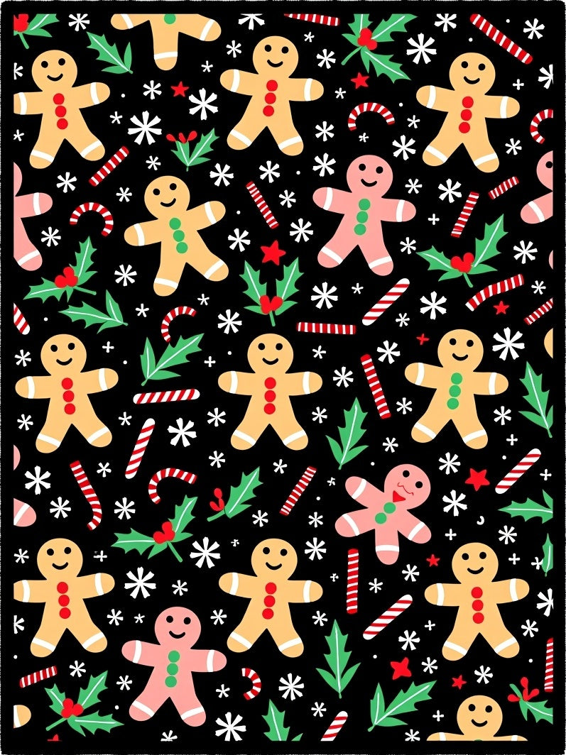 Festive Gingerbread Man Holly Candy Cane Rug