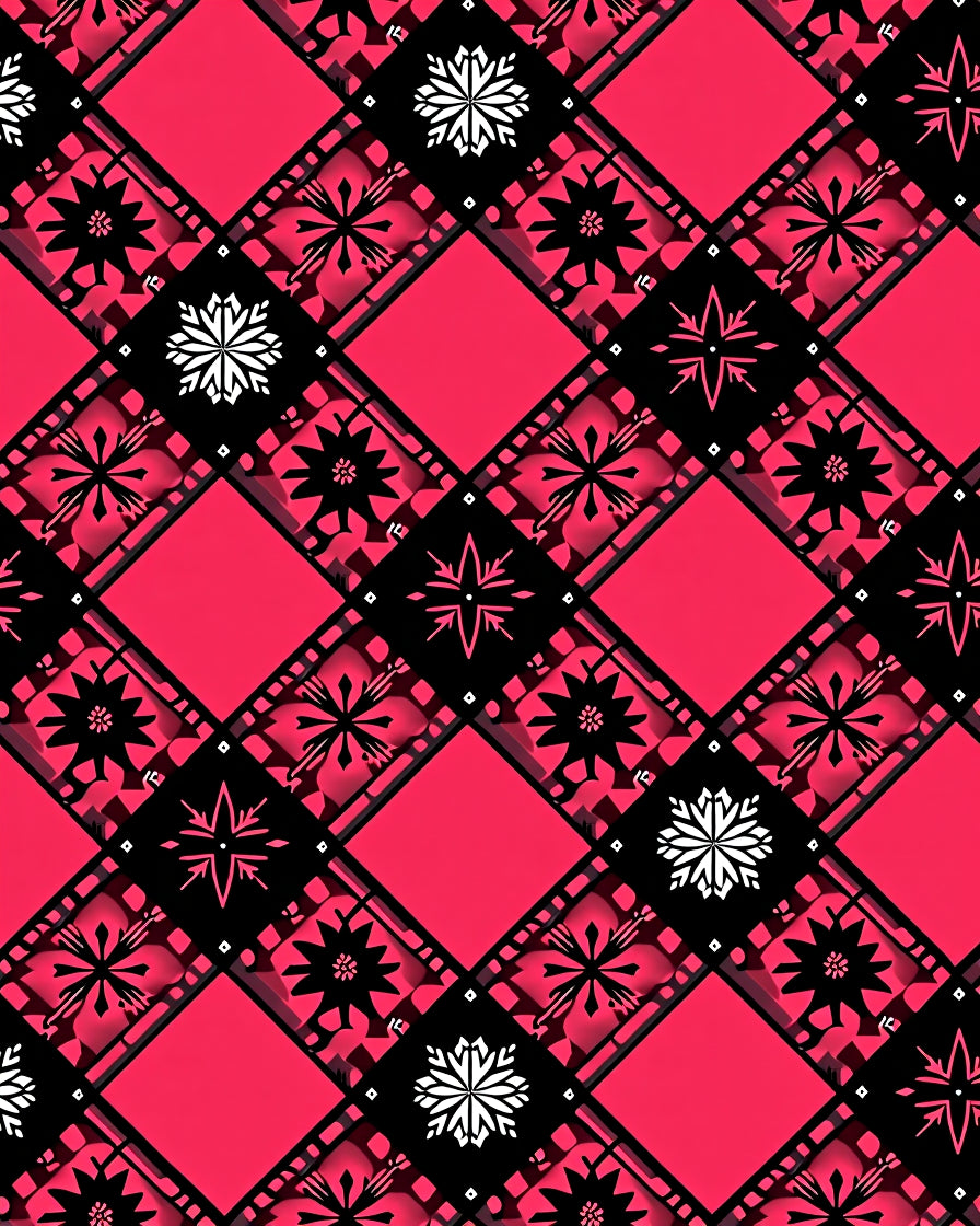 Bold Crimson Black Starburst Plaid Rug