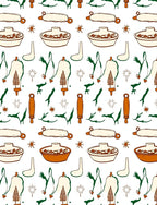 Earthy Orange Folk Objects Cream Rug