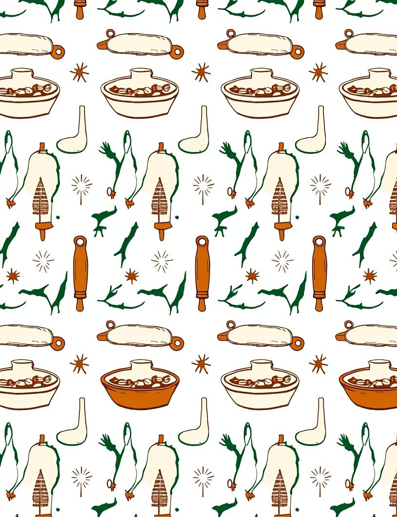 Earthy Orange Folk Objects Cream Rug