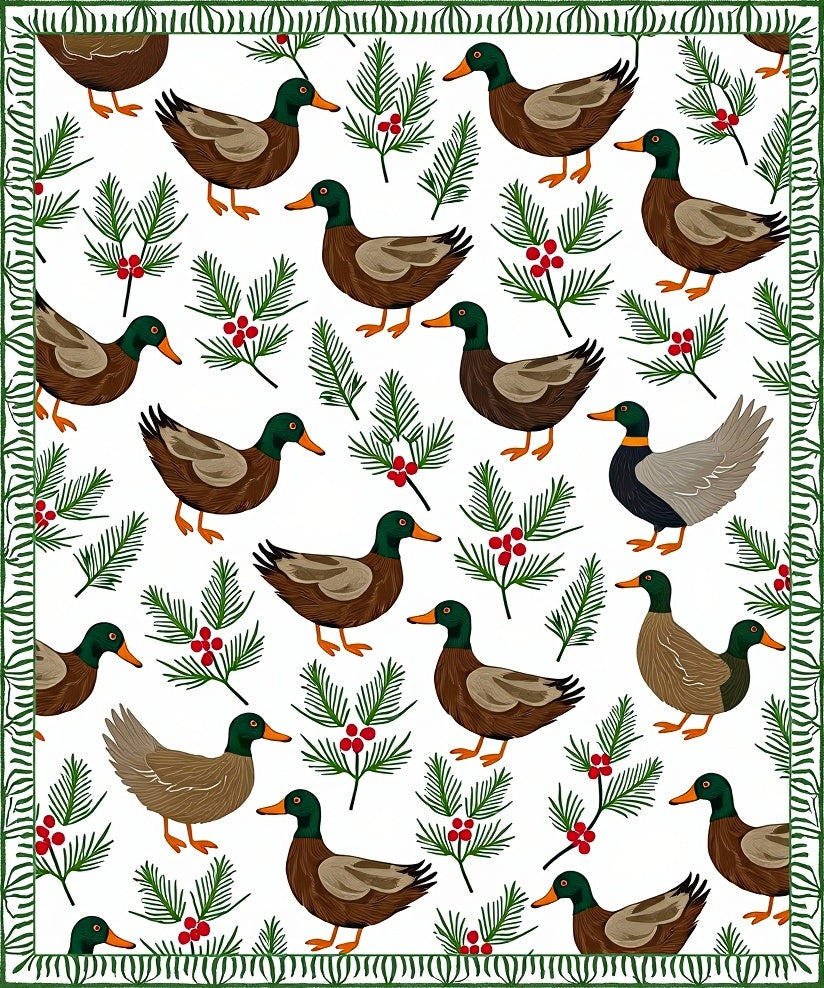 Charming Mallard Duck and Holly Sprig Rug