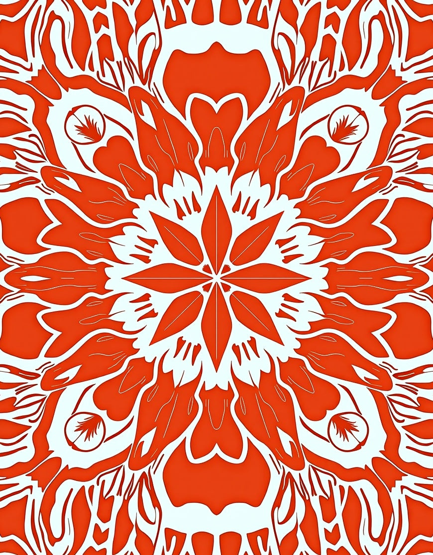 Fiery Orange White Floral Mandala Rug