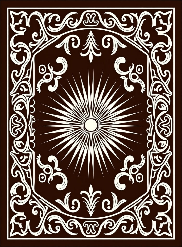 Dark Brown Sunburst Medallion Border Rug