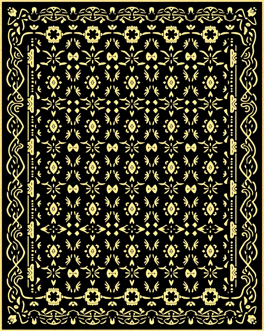 Black and Gold Decorative Geometric Border Rug